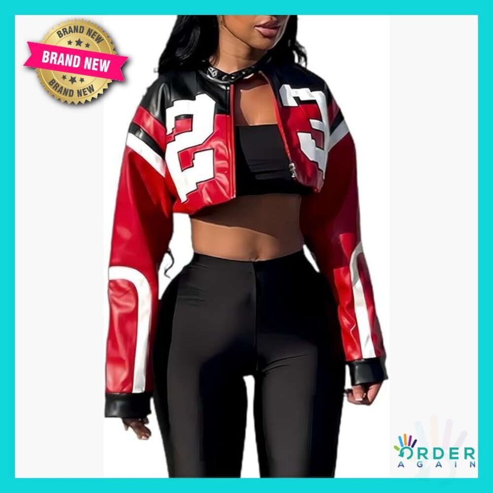 Cropped Faux Leather Bomber Jacket Y2K Motorcycle Streetwear Chic Casual